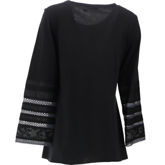 NWT LOGO BY LORI GOLDSTEIN COTTON MODAL EMBROIDERED TOP BLACK SMALL - Picture 5 of 12